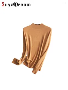 Women's Sweaters SuyaDream Womens' Wool Pullovers Pure Mock Neck Plain Chic 2024 Fall Winter Basic Tops