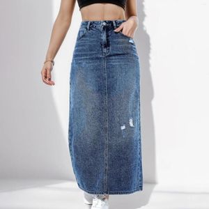 Skirts High Waist Maxi Denim Women Autumn American Retro Streetwear Summer Casual Vintage Slim Elegant Korean Hipster