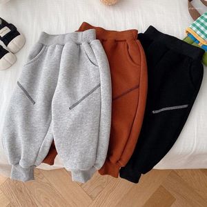 Trousers Winter Children Thicken Pants Solid Color Kids Boys Fashion All-match Cotton Plush Baby Girls Autumn Sports Casual Fur