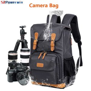 Acessórios para bolsa de câmera Powerwin Profissional à prova d'água Lona Cavalo Couro Mochila externa DSLR Bolsa interna para lente Carregador de laptop YQ240204