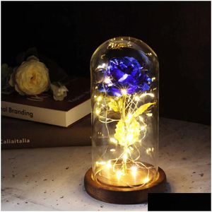 Decorative Flowers & Wreaths Valentine Gift Beauty Eternal Rose Led Light And Beast In Glass Dome Birthday For Valentines Day Drop Del Dhhkc