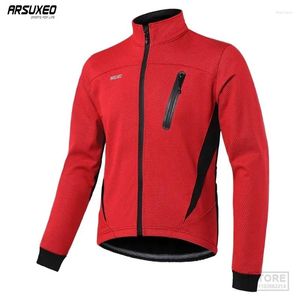 Racing Jackets ARSUXEO Men's Thermal Cycling Jacket Winter Warm Up Fleece Bicycle Clothing Windbreak Waterproof Bike Motorcycle Raincoat