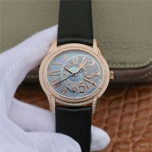77303BC Diamond Watch Montre de Luxe 35mmx39 5mm Automatisk mekanisk rörelse rostfritt stål fodral läderband Kvinnor Klockor282c