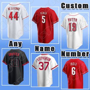 Reds Elly De La Cruz Beisebol Johnny Bench Jersey Joey Votto Ken Griffey Jr. Jonathan Índia Cincinnati Barry Larkin Alexis Diaz Spencer Steer Hunter Greene Candelario