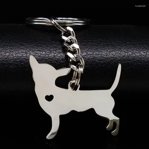 Schlüsselanhänger 2024 Chihuahua Hund Schlüsselbund Schmuck Silber Farbe Edelstahl Für Frauen Llaveros Mujer K922S01