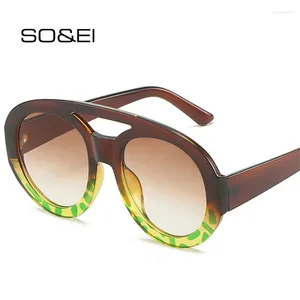 Sunglasses SO&EI Vintage Double Bridges Women Round Fashion Pattern Gradient Shades UV400 Men Trending Punk Sun Glasses