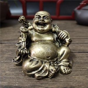 Estatuetas decorativas cor bronze chinês rindo estátua de buda ornamentos resina feng shui sorte maitreya escultura decoração para casa