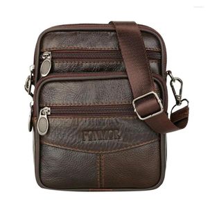 Midja väskor mode mens läder liten messenger väska satchels multifunktionell axel äkta crossbody