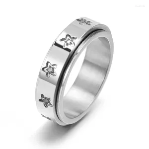 Cluster Rings Spinner Ring Zircon Star Moon Cross Rotating Stainless Steel For Women Men Punk Rotate Anxiety Anti Stress Couple