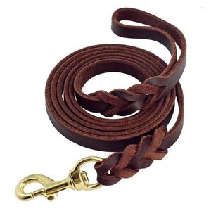 Coleiras para cães Trelas Correa De Cuero Genuino Para Perros Correas Largas Trenzadas Caminar Entrenamiento Mascotas Colores Marr Drop Dhjjh