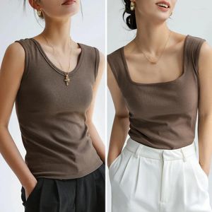 Canotte da donna con scollo a V stile basic davanti e dietro Canotta con fondo in cotone filettato nero a due pezzi Canotta interna manica interna femminile Top