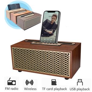 FM 빈티지 우드 곡물 Bluetooth SER TWS 무선 서브 우퍼 야외 휴대용 라디오 선물 스테레오 휴대 전화 스탠드 240126