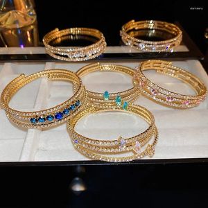 Bangle Fyuan Shine Geometric Blue Pink Green White Crystal Armband Bangles For Women Cuff Armband Weddings Party Jewelry