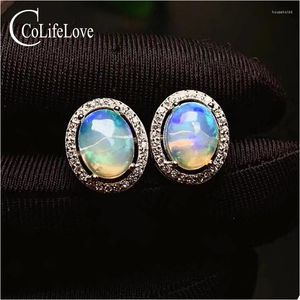 Stud Küpe Kolej Mücevherleri Doğal Opal 5 7mm Gerçek Avustralya Moda 925 Gümüş