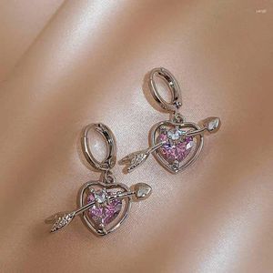 Dangle Küpeler 2024 Varış Tatlı Pembe Zirkon Kalp Kolye Kadınlar için Kızlar Moda Bir Ok Deli Mücevher