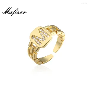 Cluster-Ringe Mafisar 2024 Mode Hip Hop Einstellbare Goldfarbe CZ A-Z Brief Ring Statement Square Name für Frauen Mädchen Geschenk