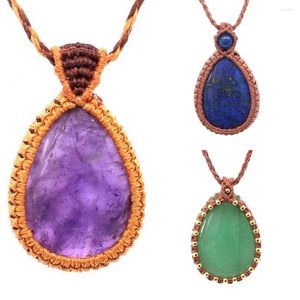 Colares de pingente de cristal trançado colar para mulheres natural ametista quartzo lapis lazuli pedra artesanal thread corda enrolada macrame cadeia