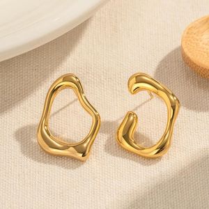 Stud Earrings Minimalism Stainless Steel Geometrice Irregular Women Gold Plated Hollow Hoops Waterproof French Vintage Jewelry