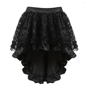 Skirts Sexy Steampunk Lace Floral Skirt Women Asymmetrica High Low Ruffles Victorian Burlesque Corsets Black Gree Brown