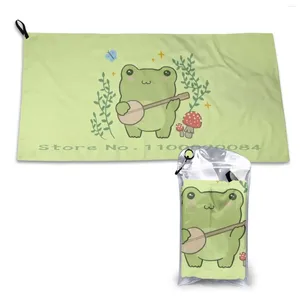 Полотенце Kawaii Cute Frog Banjo-Cottagecore Эстетическое быстросохнущее спортивное полотенце для спортзала Портативный Cottagecore