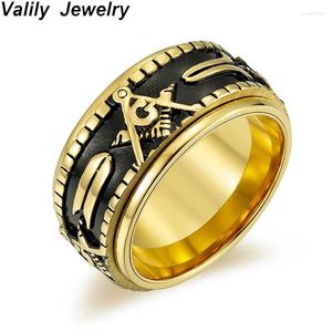 Cluster Rings Valily Men's Gold Color Spinner Freemason Ring Stainless Steel Rune Rotating Mason Masonic Jewelry For Man