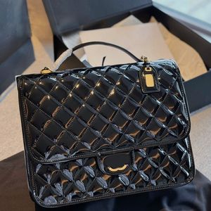 Glossy Patent Leather Women Designer Backpack Bag with Nameplate Top Handle Gold Hardware 31.5x29cm Adjustable Shoulder Strap High Capacity Square Handbag Tote