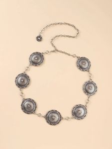 Модный женский ремень-цепочка из антикварного серебряного сплава в западном цветочном круге Conchos 240122