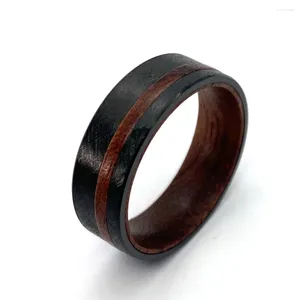 Alyans Toptan 8mm Koa Ahşap Kakma Siyah Kütle Fırçalı Tungsten Yüzüğü Erkekler Kadın Moda Nişan Band