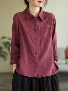 Blusas femininas manga longa camisas casuais 2024 outono estilo vintage cor sólida all-match solto feminino algodão topos camisa b2064