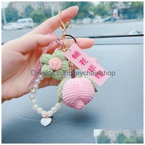 Keychains & Lanyards Keychains Lanyards Creative Braided Stberry Peach Persimmon Flowers Pendant Women Bag Accessory Drop Delivery Fa Dhujy