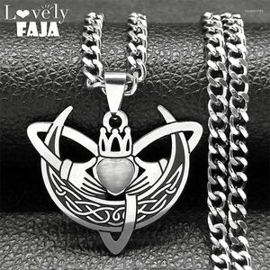 Pendant Necklaces Crescent Moon Claddagh Heart Trinity Celtic Knot Necklace Women Stainless Steel Opal Stone Triquetra Jewelry N7965S03