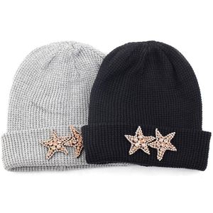 Beralar Erkek Kadın Kaşmir Örme Beanie Şapka 2 Elmas Yıldızları Rhinestone Aksesuarları Sıcak Sklies Beanies Plover Manşet Kapa Del De Dhyo6