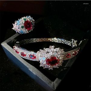 Naszyjnik Zestaw granatowy rubinowa bransoletka antyczna platowana miedziana metalowa dama karmina cyrkon pierścień kwiatowy akcesoria biżuterii dla kobiet