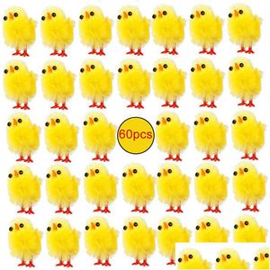 その他のお祝いのパーティー用品60pcs/set simation mini hicks yellow easterかわいいベイビーキッズギフトおもちゃスプリングホームパーティー飾りドロップdedhg8p