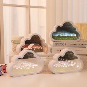 Night Lights Cloud Tulip Light DIY Handmade Mirror Flower Sea Atmosphere Table Decoration Qixi Valentine's Day Gift