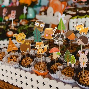 Kek Araçları Orman Hayvanları Tema Cupcake Topper Hayvanat Bahçesi Hayvan Fox Squirrel Geyik Dekor Çocuklar 1. Doğum Günü Partisi Bebek Duş Ormanı