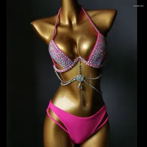 Bras Sets Sandy Beach Vacation Bar Sexy Bikini Set Women Diamond Swimwear Rose Rhinestones Bathing Outfits Crystal Beachwear Bra Briefs