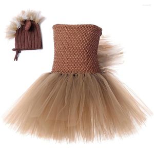 Vestidos da menina 1 conjunto marrom juba cavalo tutu vestido com chapéu bonito animal pônei traje de halloween crianças meninas festa aniversário crianças roupas