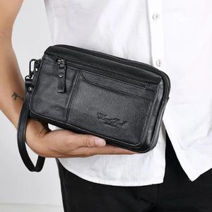 Mens Leather Clutch Purse Wallet Men Cowhide Wristlet Holder Wrist Bag Pack Business Cell Phone Cash Card Handbag 240130