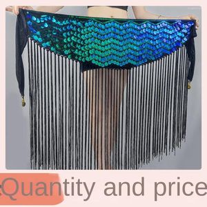 Scen Wear 2024 Belly Dance Fringe Hip Scarf Bead Piece Training Clothing Midja Chain Sequins Festival Belt Dress