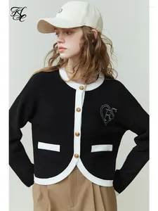 Kvinnors stickor fsle fransk rund nacke cardigan stickad jacka för kvinnor vår vintage stil enkelbröst kort topp kvinna