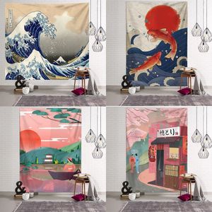 Drukuj Kanagawa Wave Tobestry Wiszący Czekan Bed Hippie Japońska ilustracja Kawaii Decor Home Decor 240127