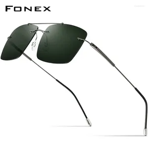 Sunglasses FONEX Titanium Alloy Metal Castings Rimless Men 2024 Frameless Screwless Square Polarized Sun Glasses Women 20009