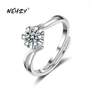 Anéis de cluster nehzy prata chapeamento mulher moda jóias de alta qualidade zircônia cúbica flor anel aberto tamanho ajustável