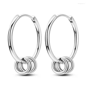 Kolczyki Dangle Rzeczywiste 925 Sterling Silver Open Close Bare Triple Pierścień dla damskich delikatnych akcesoriów biżuterii