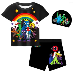Zestawy odzieży Baby Boys Swimming Suit krótkie rękawie Rainbow Friends Cosplay Shirt Shorts Pants Kids Bathing Cap Costume Swimwear Swimpit