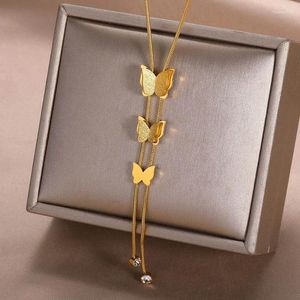 Chains Boho Fringe Butterfly Necklaces For Women Charm Stainless Steel Gold Color Animals Pendant Choker Collier Girls Gifts