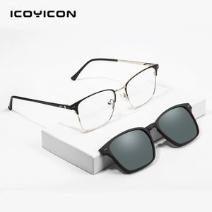 Mens Business 2 in 1 Magnet Clipon Glasses Frame Square Eyewear TR90 Optical Prescription Eyeglass Polarized Sunglasses T3518 240119