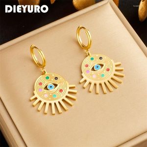 Creolen DIEYURO 316L Edelstahl Rund Bunte Augen Anhänger Für Frauen Mädchen Mode Retro Ohrschmuck Urlaub Geschenk Party