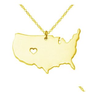 Hänge halsband amerikansk statskarta halsband rose guld USA geografi hänge halsband charm smycken rostfri droppleverans smycken halsla dh9sp